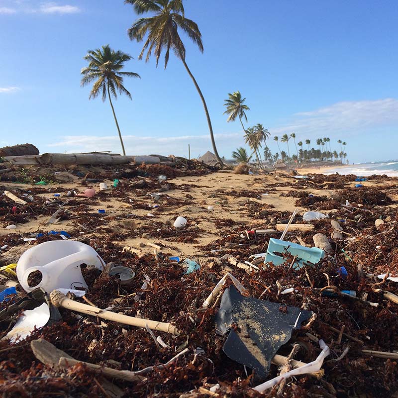 Dechets plastique sur une plage